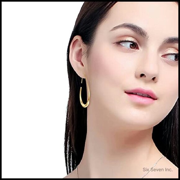 Large Teardrop Hoop Earrings Elegant Statement Jewelry Gold Plated Lightweight - Picture 5 of 8